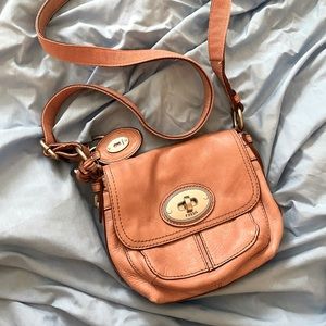Pink Fossil leather crossbody purse
